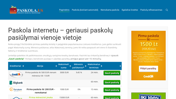 Greiti kreditai | Kreditai internetu | Nemokami kreditai | Kreditai be užstato