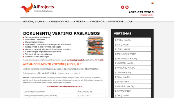 Dokumentų / tekstų vertimai, redagavimas, tvritinimas  WWW.AJPROJECTS.LT