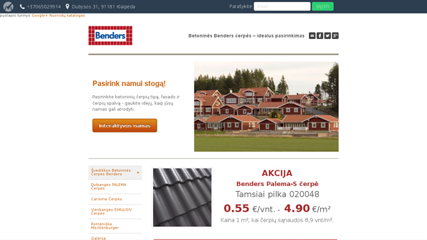 Betoninės čerpės Benders. Akcija 4.90 Eur/m2