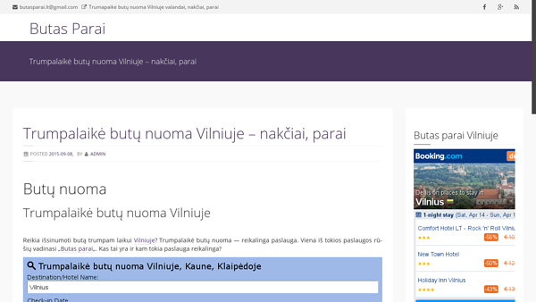 Butas PARAI - trumpalaikė butų nuoma Vilniuje nakčiai, parai. ButasParai.LT  