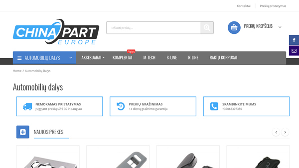ChinaPart.eu Elektroninė Automobilių dalių ir aksesuarų parduotuvė 