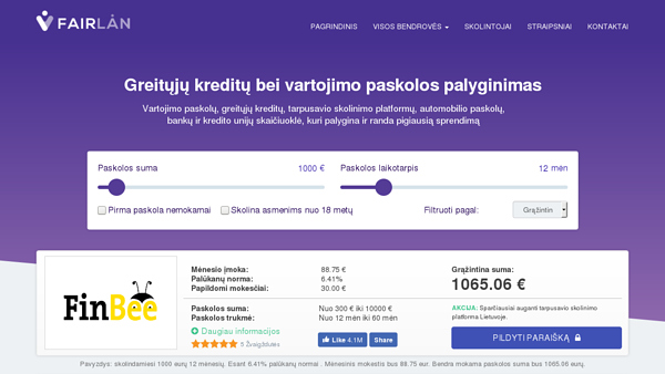 Vartojimo paskolos ir greitųjų kreditų skaičiuoklė, palyginimas