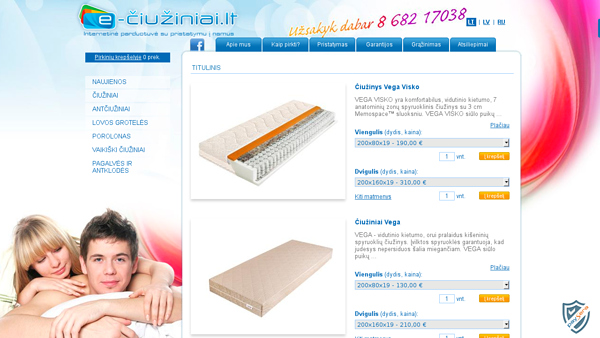 Čiužinių pardavimas internetu ir telefonu