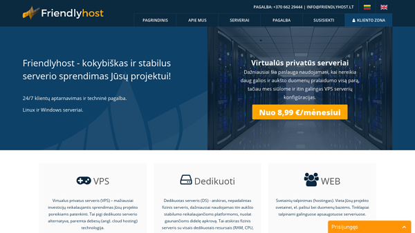 Serverių nuoma, VPS serveriai, dedikuoti serveriai, svetainių talpinimas