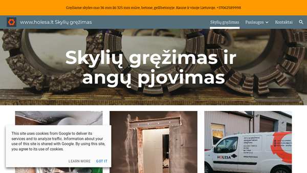 Skylių gręžimas, angų pjovimas