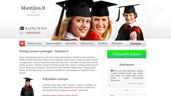 Mantijų nuoma diplomų įteikimo ceremonijai