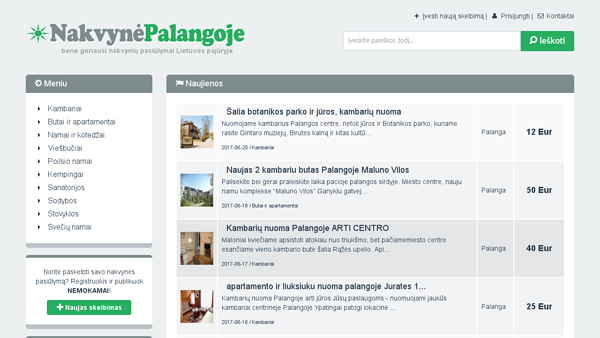 Nakvyniu skelbimai Palangoje