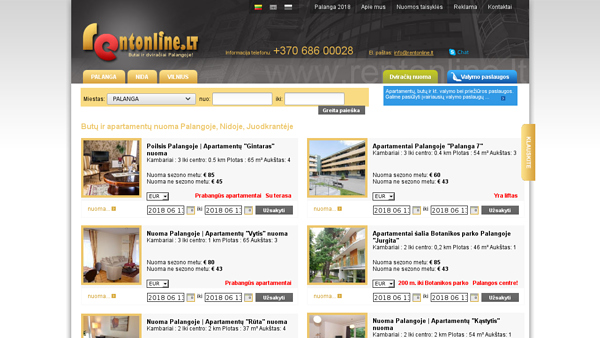 Poilsis prie jūros  - butų, apartamentų nuoma Palangoje, Nidoje, Juodkrantėje