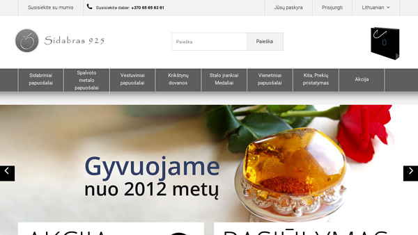 Juvelyriniai papuošalai iš sidabro ir žalvario internetu