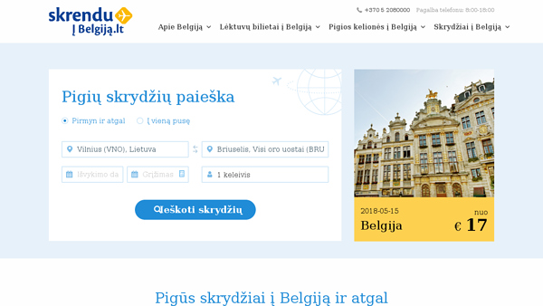 Skrydžiai į  Belgiją