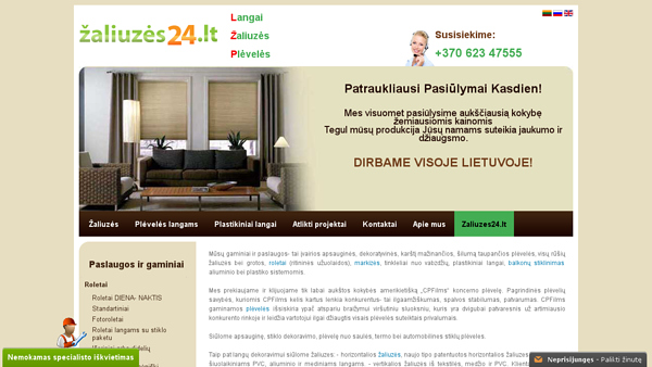 Žaliuzės, roletai, grotos,tinkleliai, plėvelės, markizės